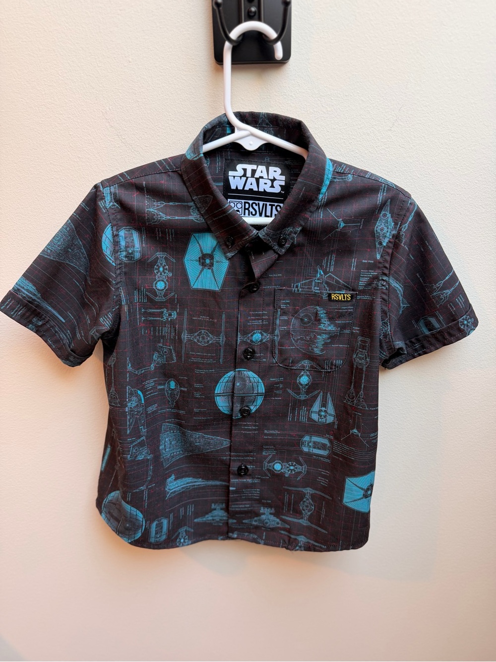 RSVLTS Kids Quite Operational Black Teal Star Wars Short-Sleeve Button-Up Shirt